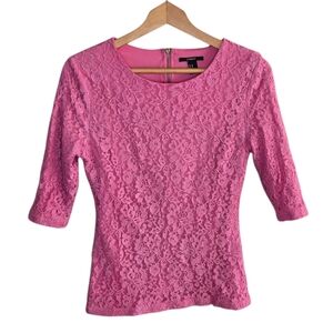 Forever 21 | Pink Lace Elbow Sleeve Top Size Medium